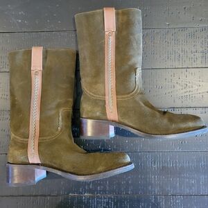 Sendra Olive and Tan Suede Heeled Boots. 10.
